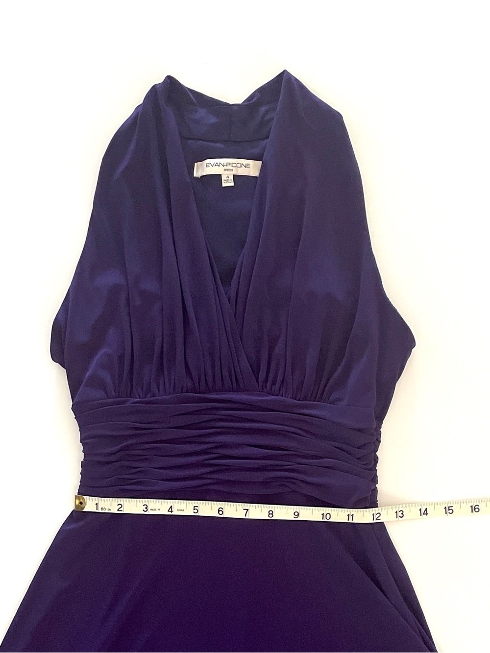 Evan Picone Deep Purple Midi Dress | Size 4 | Ruched Waist - Picture 7 of 8